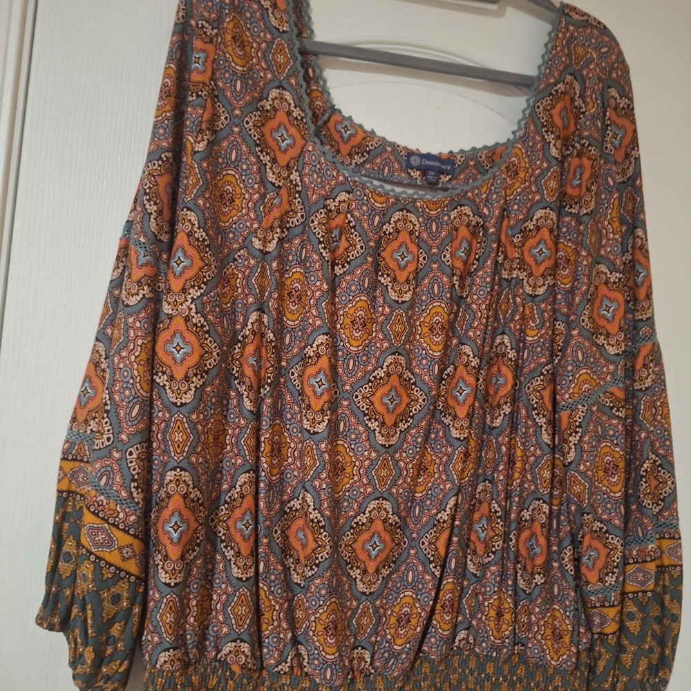 NWT Womens Blouse Democracy 2X Bohemian Patterned Women's Top - Picture 3 of 6